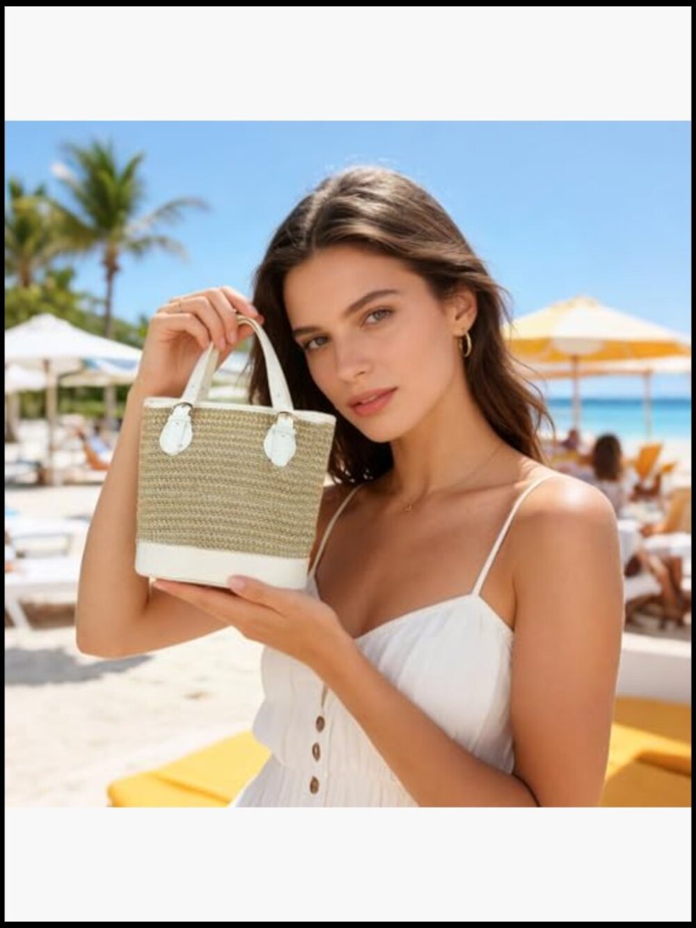 Straw Bucket Bag Woven Crossbody Beach Clutch Travel Top-handle Shoulder Purse - Picture 3 of 7